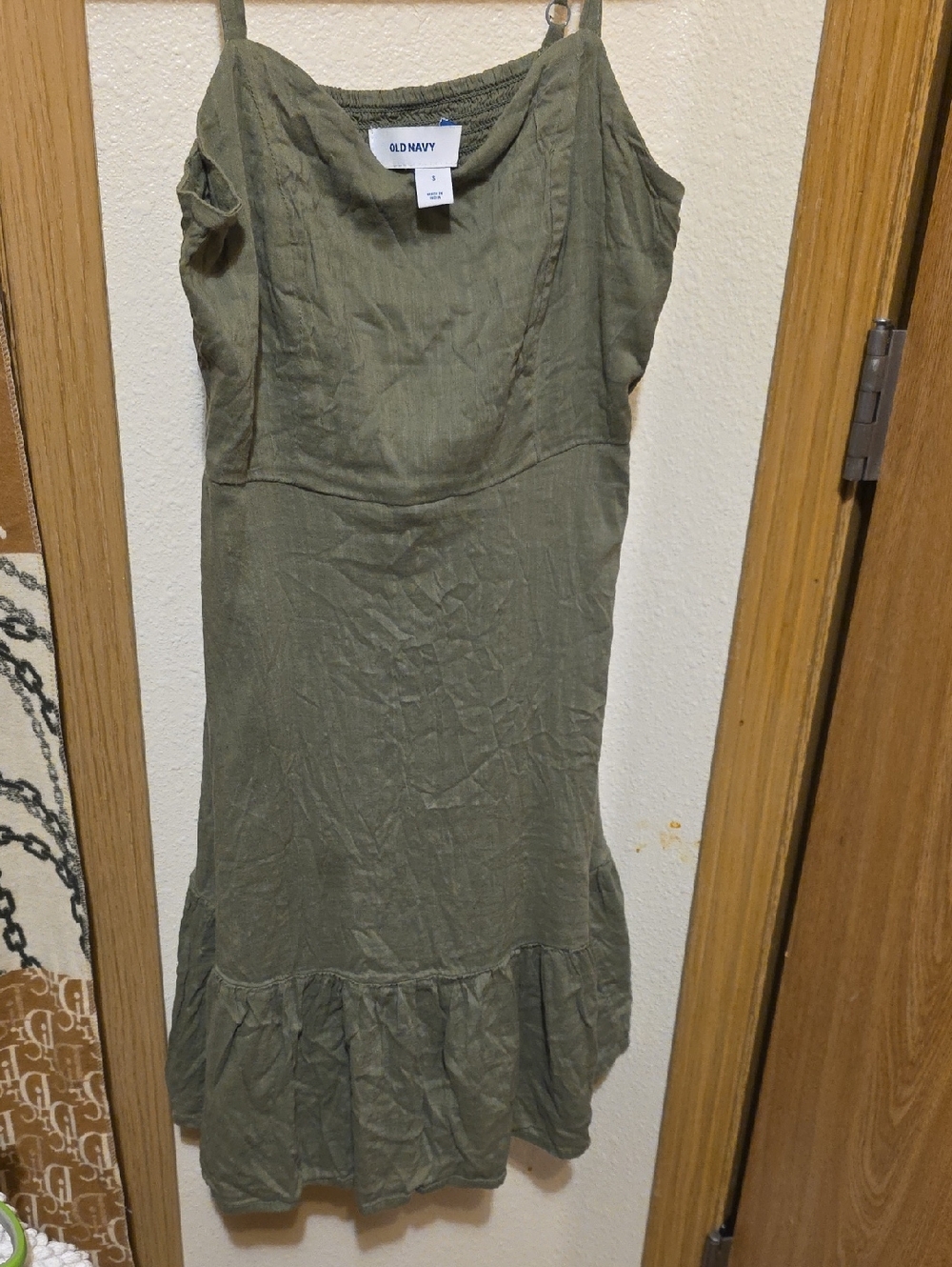 Old Navy Olive Green Midi Spaghetti Strap Dress